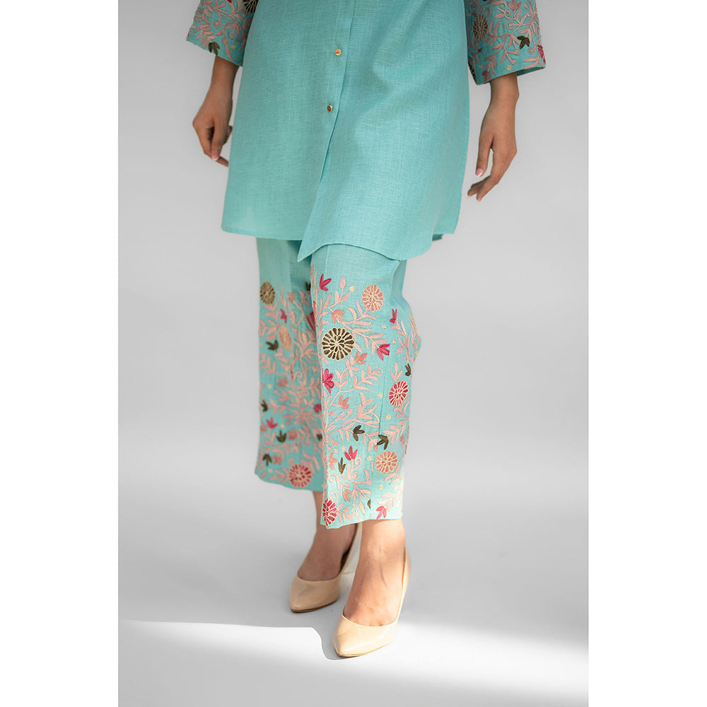 Daljit Sudan Aqua Blue Linen Co-Ord (Set of 2)