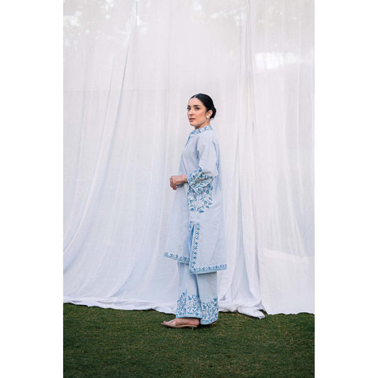 Daljit Sudan Ice Blue Matka Cotton Phiran Co-Ord (Set of 2)