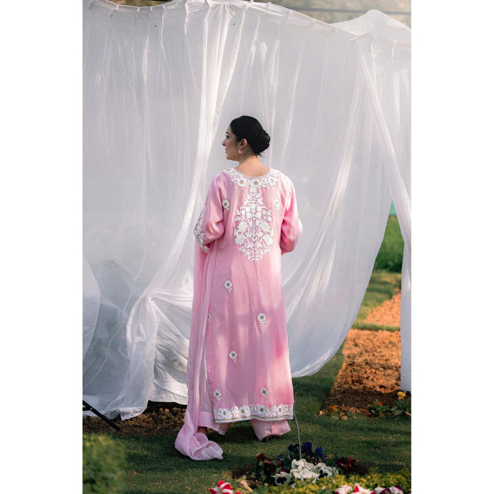 Daljit Sudan Light Pink Organza Kurta with Pant and Dupatta (Set of 3)