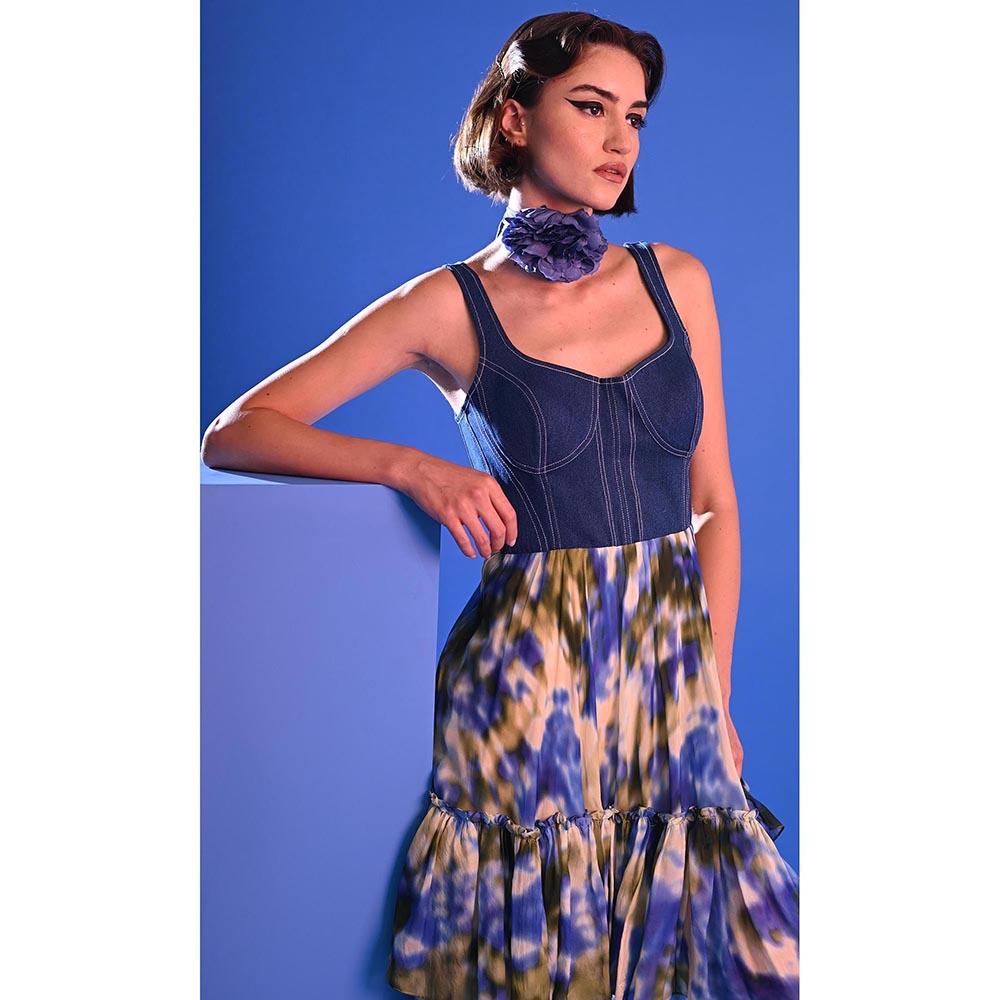 DARLYTTE Women Printed Denim Illuminara Dress