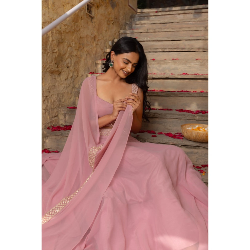DEASHA INDIA Tarini Pastel Pink Detailed Lehenga with Blouse and Dupatta (Set of 3)