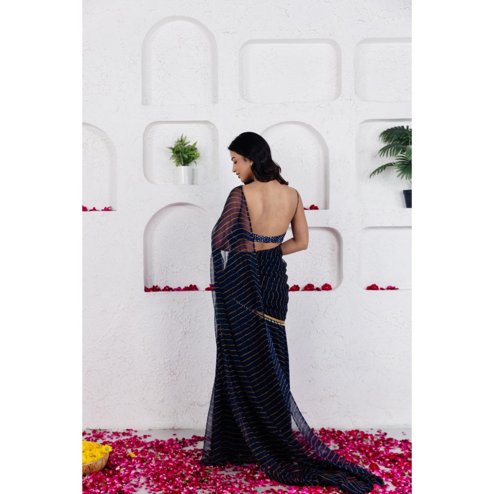 DEASHA INDIA Kairi Midnight Blue Pre Draped Saree with Stitched Blouse