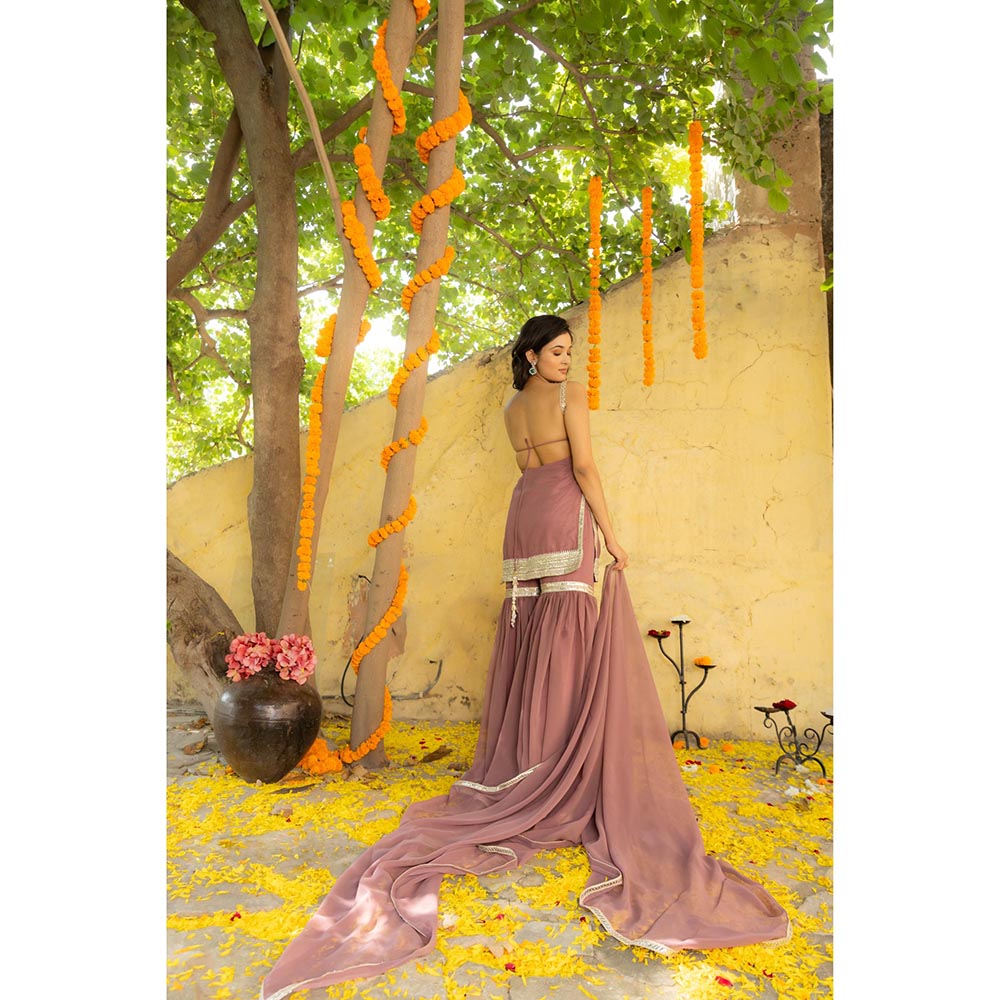 DEASHA INDIA Avya Mauve Detailed Sharara with Short Kurta and Dupatta (Set of 3)