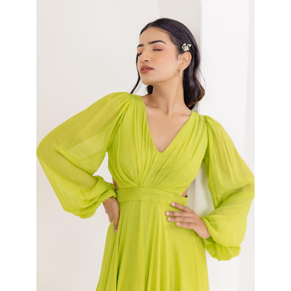 DEASHA INDIA Lisa Neon Green Draped Long Dress