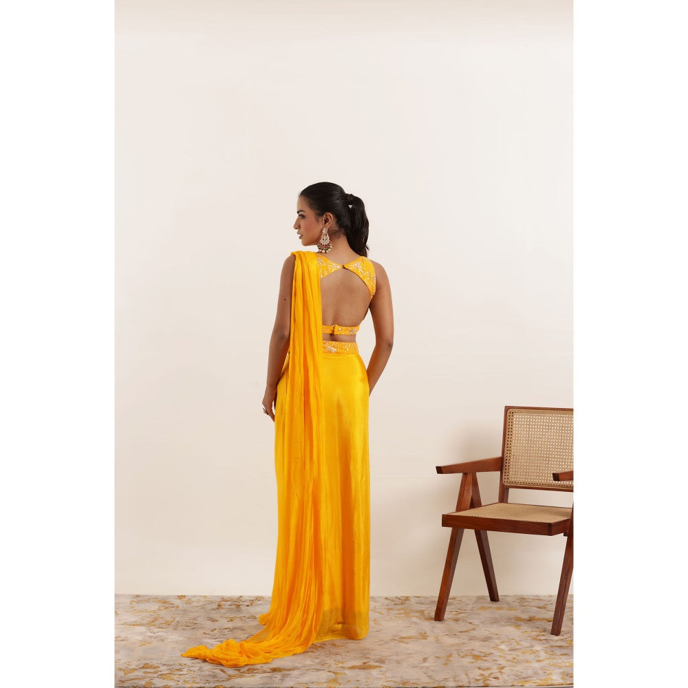 DEASHA INDIA Niara Yellow Pure Silk Pre Draped Saree with Stitched Blouse