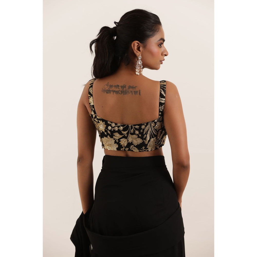 DEASHA INDIA Sanika Black Pre Draped Ruffle Saree with Stitched Blouse