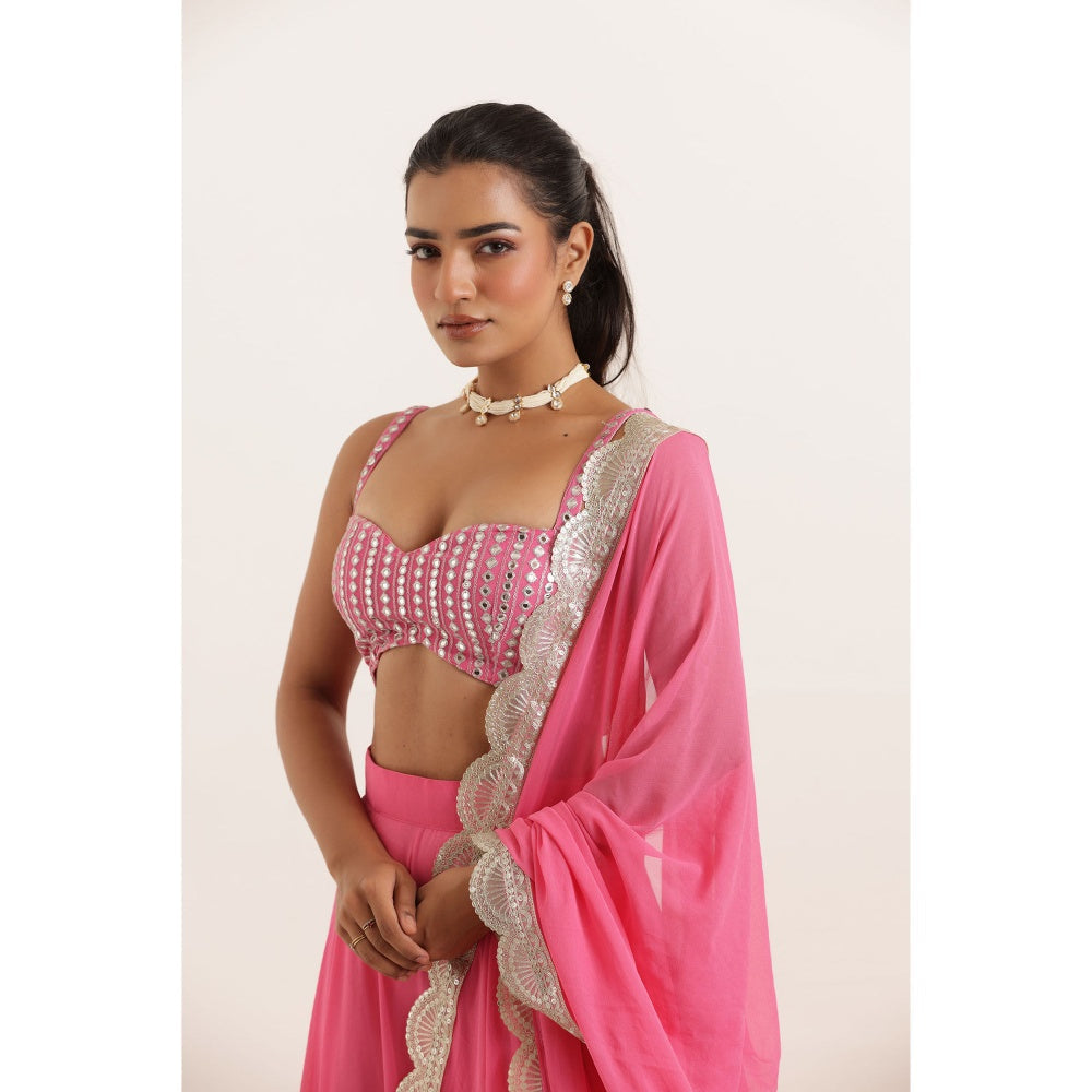 DEASHA INDIA Aarohi Hot Pink Detailed Lehenga with Blouse and Dupatta (Set of 3)