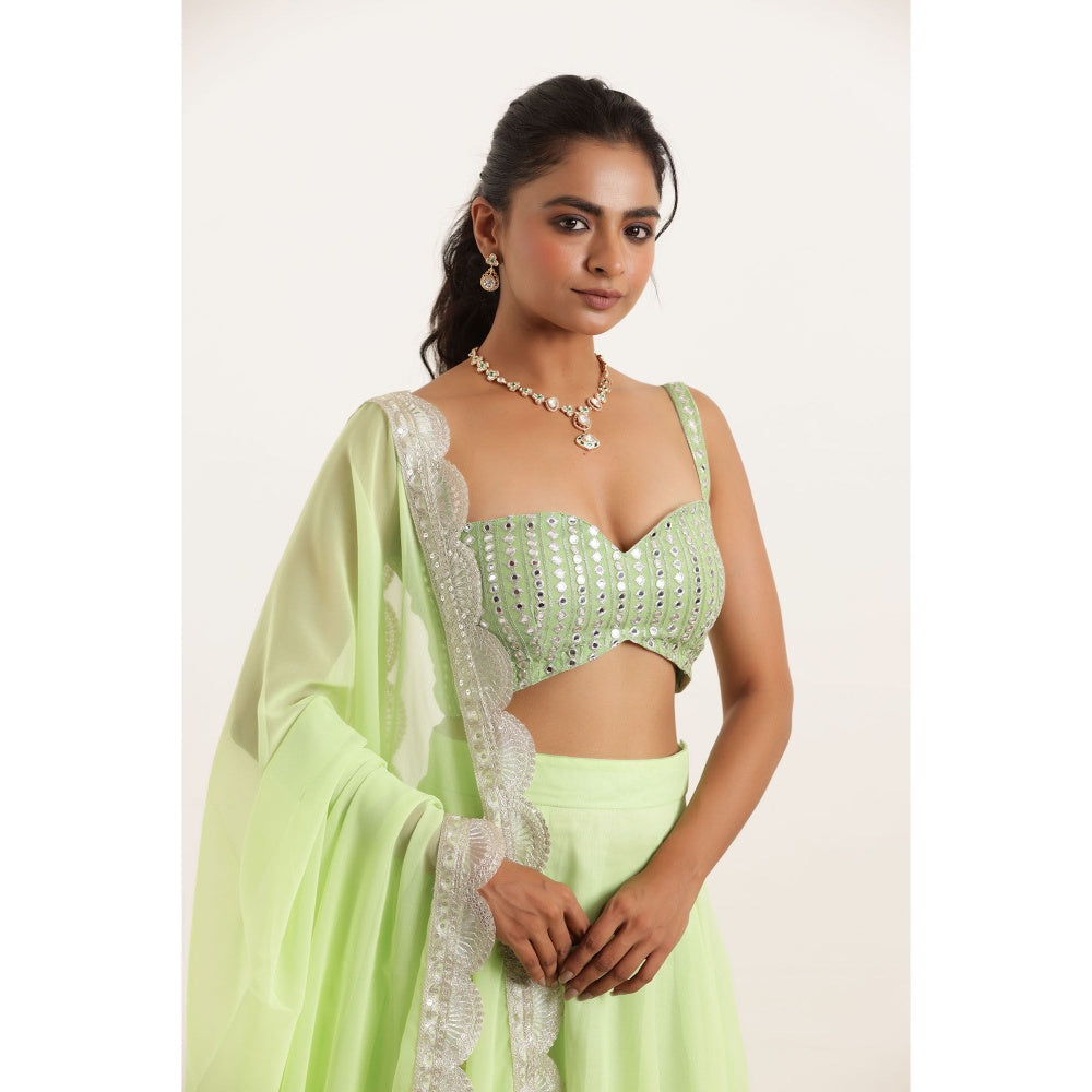 DEASHA INDIA Aisha Light Neon Green Detailed Lehenga with Blouse and Dupatta (Set of 3)