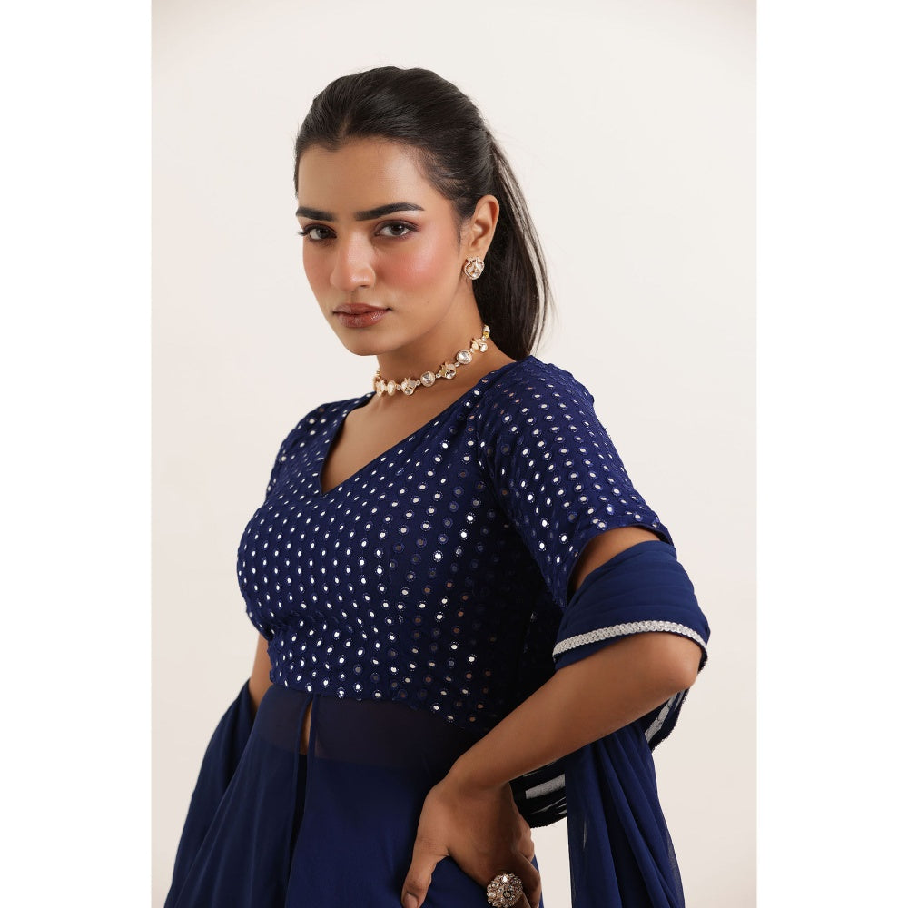 DEASHA INDIA Sitara Blue Kali Sharara with Peplum Kurti and Dupatta (Set of 3)