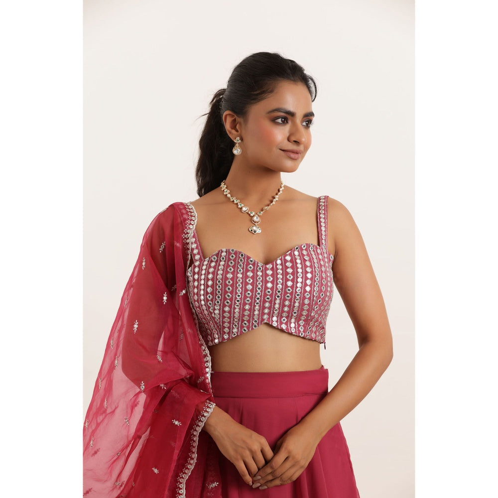 DEASHA INDIA Asha Mystic Maroon Detailed Lehenga with Blouse and Dupatta (Set of 3)