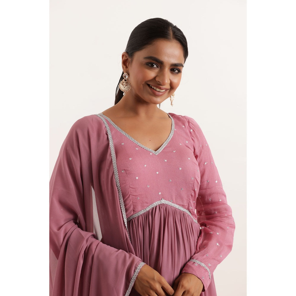 DEASHA INDIA Dhara Mauve Mirror Work Anarkali with Dupatta (Set of 2)