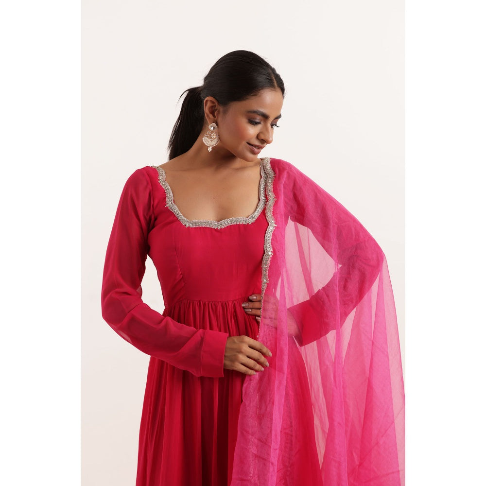 DEASHA INDIA Ishita Magenta Pink Tiered Anarkali with Pant and Dupatta (Set of 3)