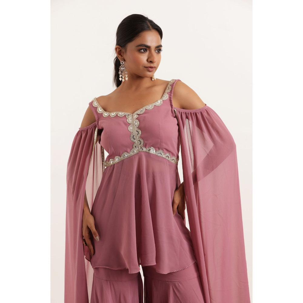 DEASHA INDIA Rhea Mauve Detailed Lace Work Kurti with Sharara (Set of 2)