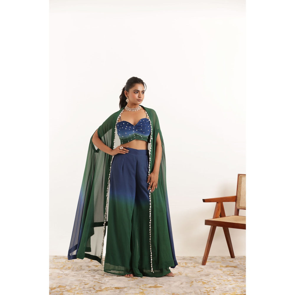 DEASHA INDIA Anika Ombre Detailed Bustier with Pant and Shrug (Set of 3)