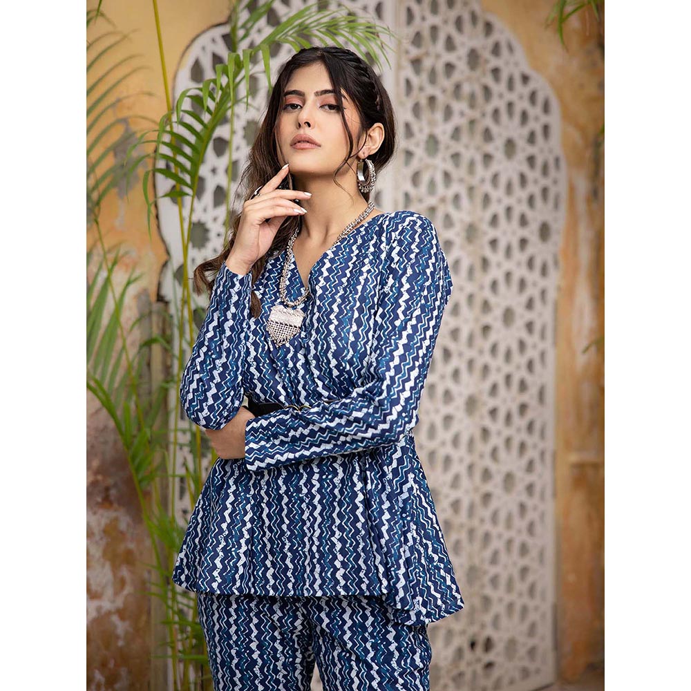 DEASHA INDIA Keya Blue Cotton Co-Ord (Set of 3)