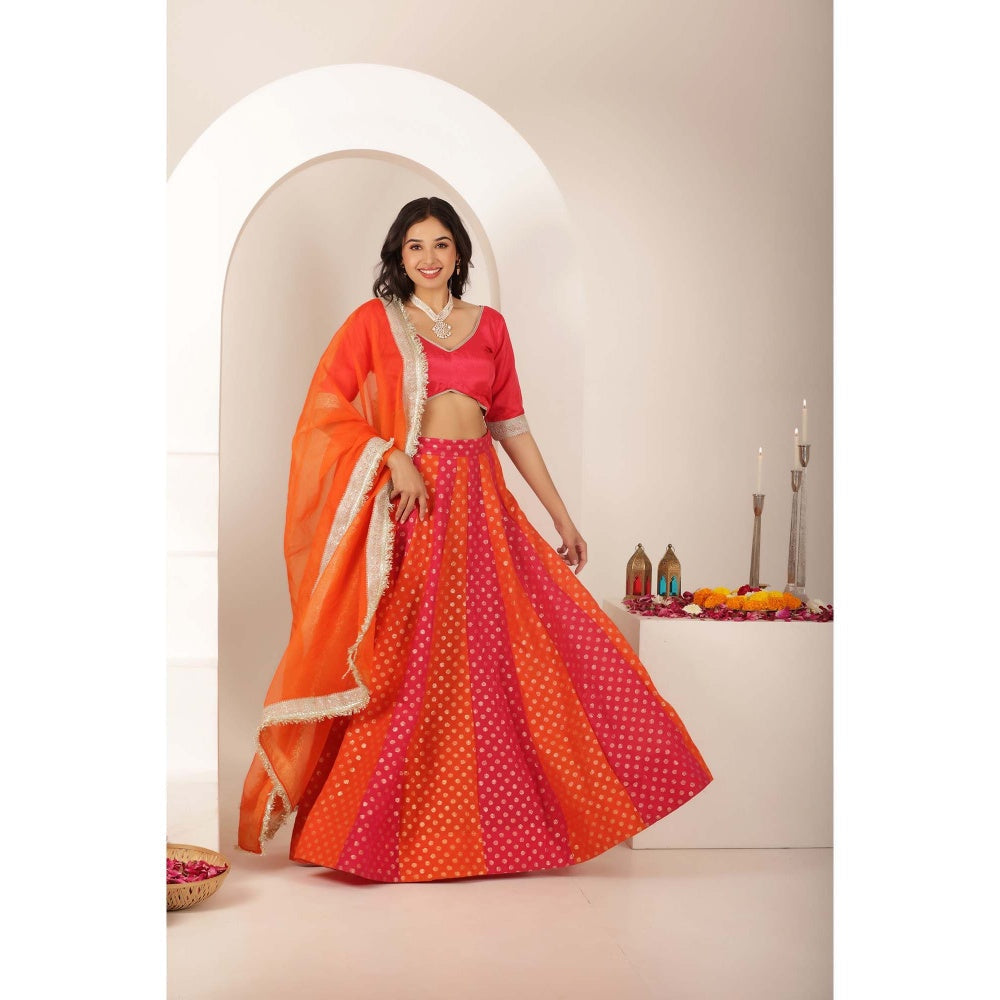 DEASHA INDIA Priya Multi Coloured Kali Lehenga with Blouse and Dupatta (Set of 3)