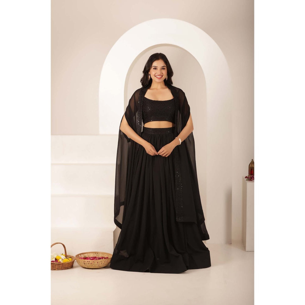 DEASHA INDIA Samira Black Net Embroidered Blouse with Lehenga and Dupatta (Set of 3)