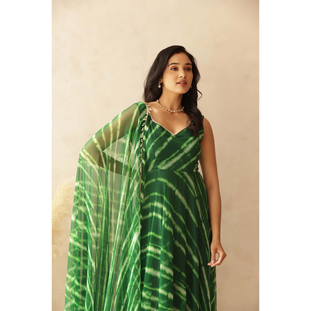 DEASHA INDIA Medha Leheriya Green Anarkali with Pant and Dupatta (Set of 3)