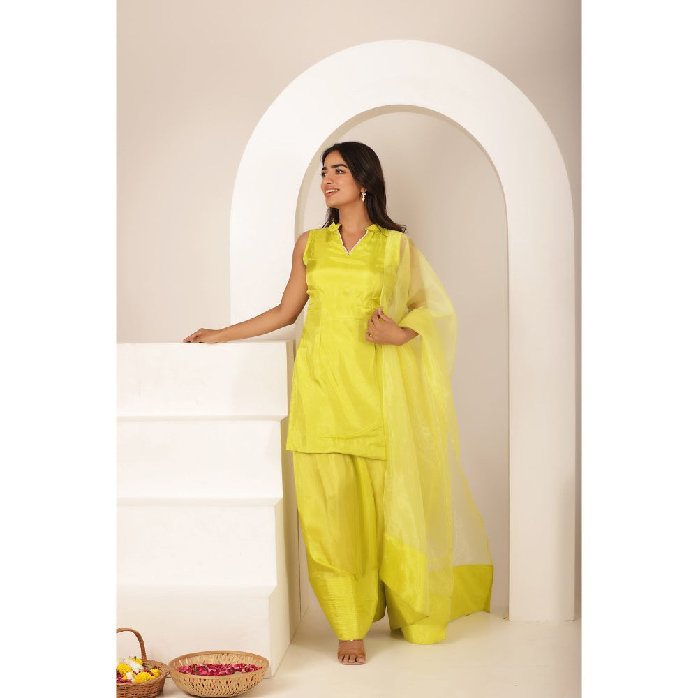 DEASHA INDIA Yellow Sharjeena Neon Kurti with Palazzo and Dupatta (Set of 3)