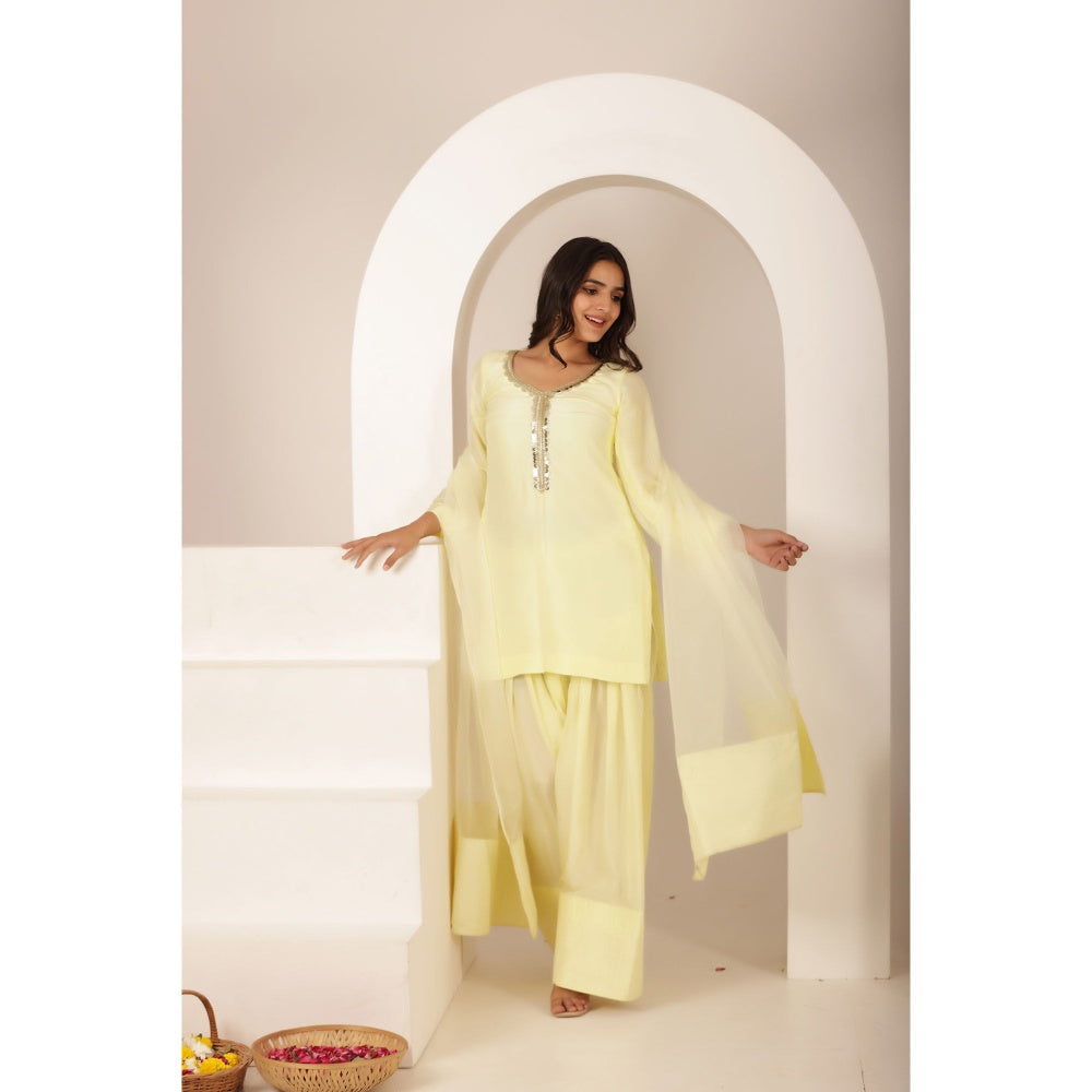 DEASHA INDIA Hala Yellow Farshid Kurti with Palazzo and Dupatta (Set of 3)