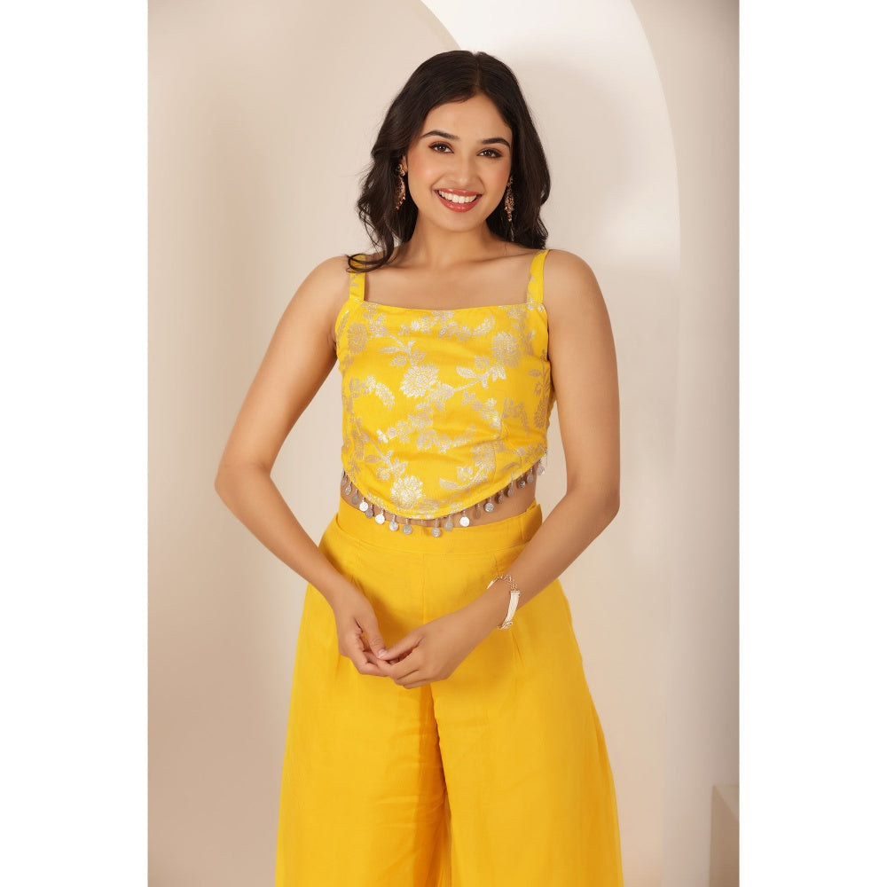DEASHA INDIA Shamya Yellow Blouse with Palazzo and Dupatta (Set of 3)