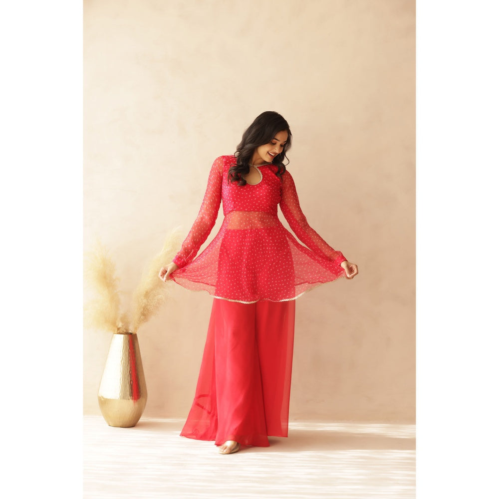 DEASHA INDIA Aarna Pink Bandani Top with Palazzo and Dupatta (Set of 3)