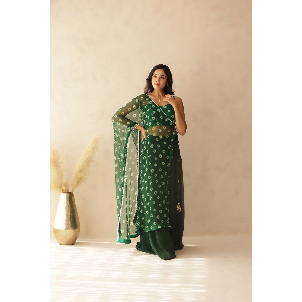 DEASHA INDIA Kiana Green Bandhej Blouse with Palazzo and Cape (Set of 3)