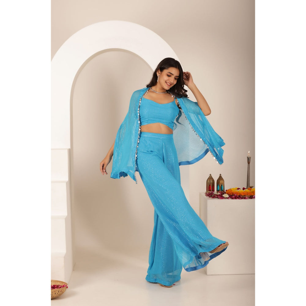 DEASHA INDIA Soha Blue Lurex Co-Ord (Set of 3)