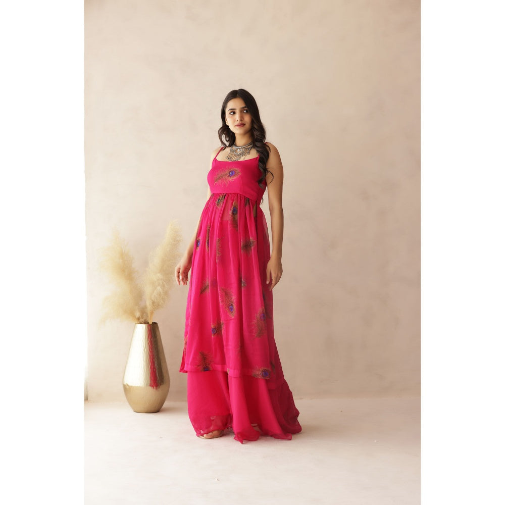 DEASHA INDIA Raavi Pink Peacock Strap Kurta with Palazzo (Set of 2)