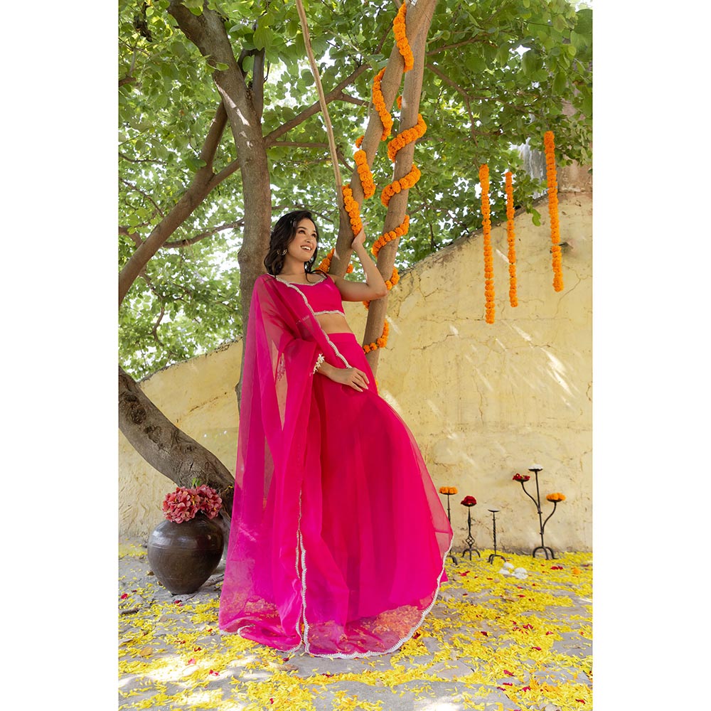 DEASHA INDIA Rani Pink Detailed Lehenga with Blouse and Dupatta (Set of 3)