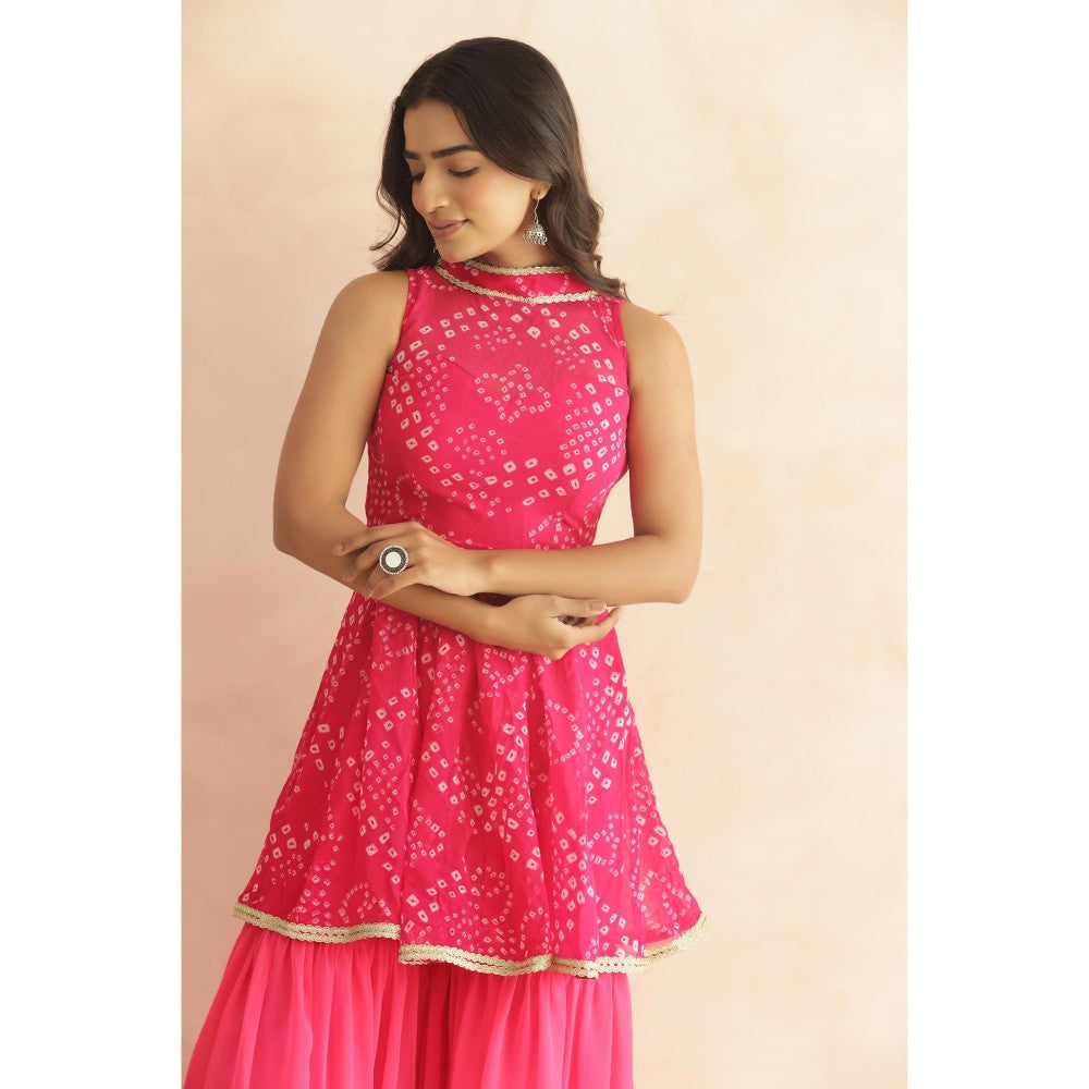 DEASHA INDIA Prisha Pink Bandhej Kurti with Sharara