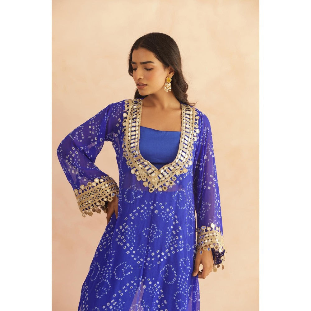 DEASHA INDIA Ravina Royal Blue Bandhej Lace Work Bustier with Kurta & Pant
