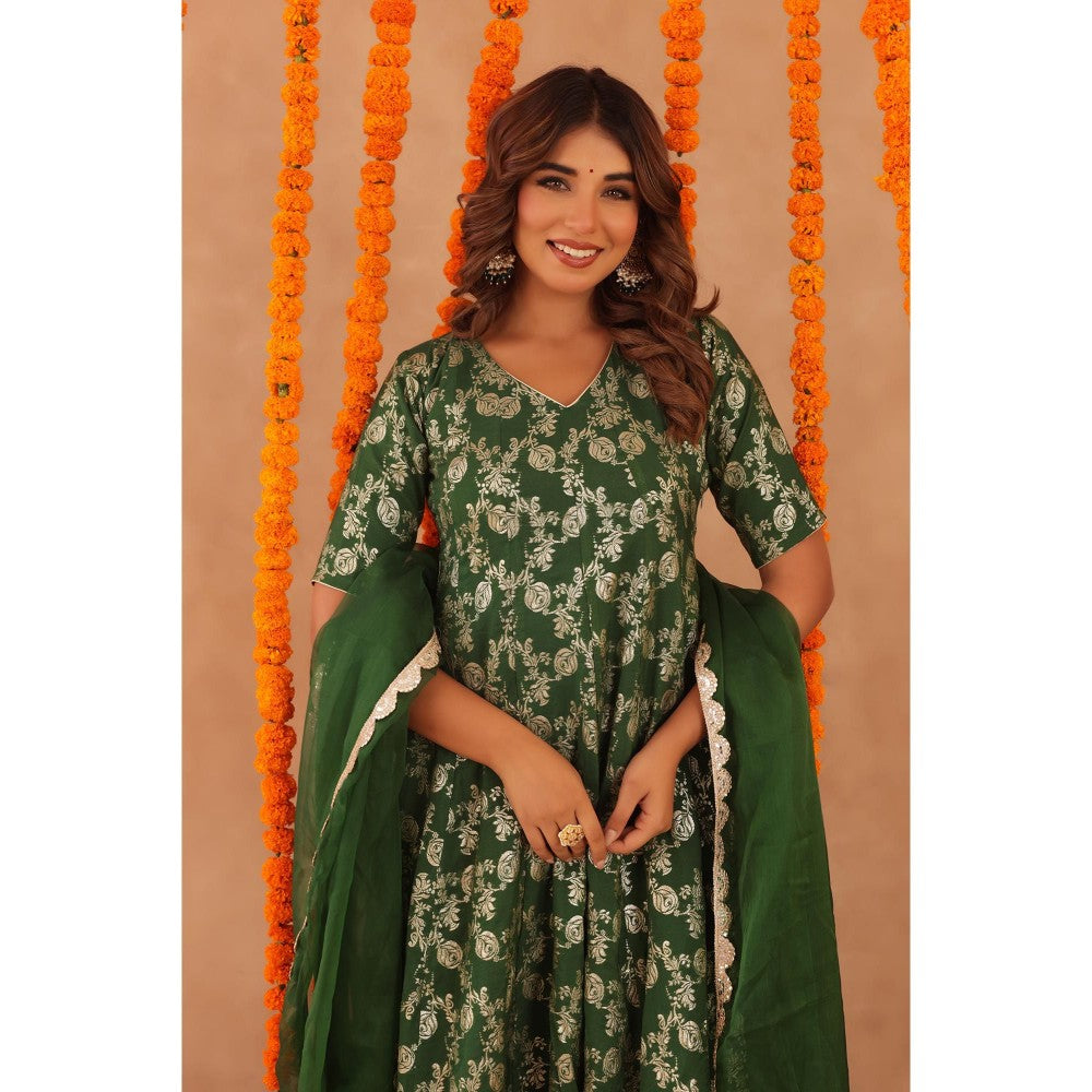 DEASHA INDIA Gul Green Brocade Anarkali with Pant & Dupatta
