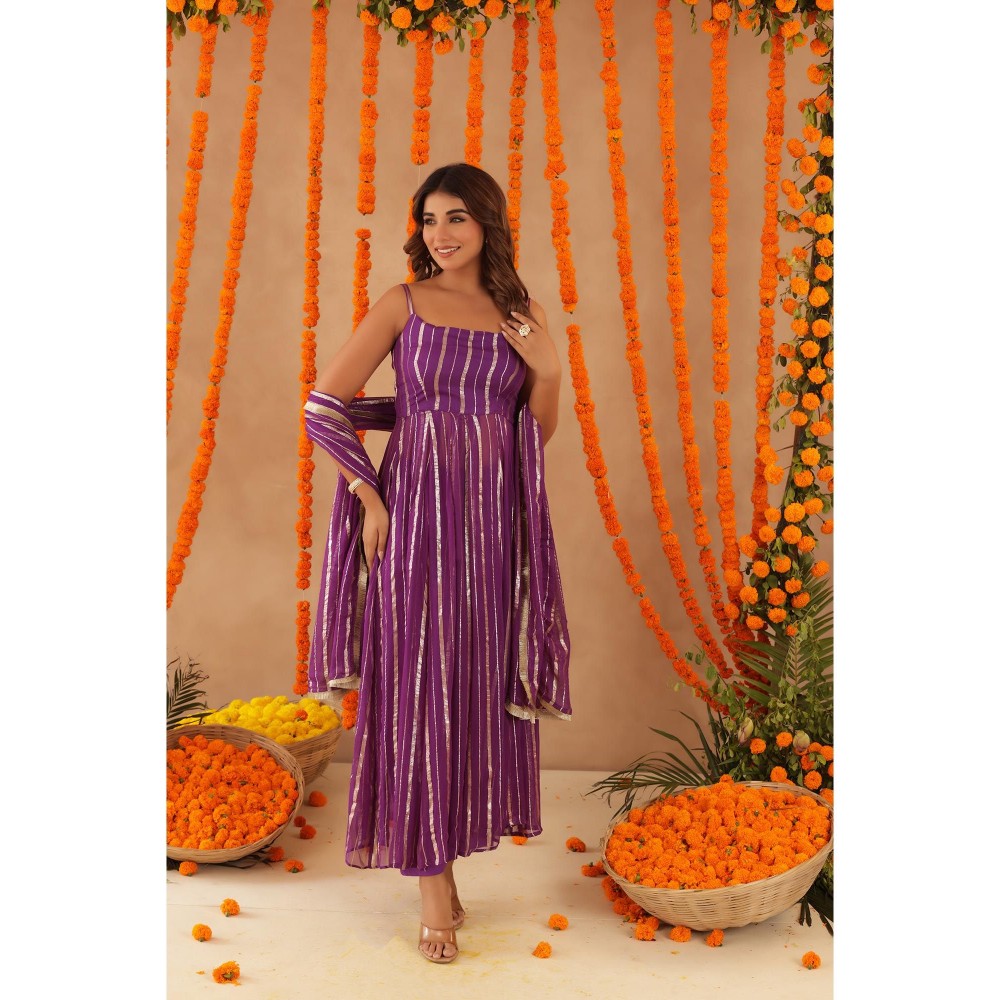 DEASHA INDIA Kashish Purple Lurex Anarkali with Pant & Dupatta