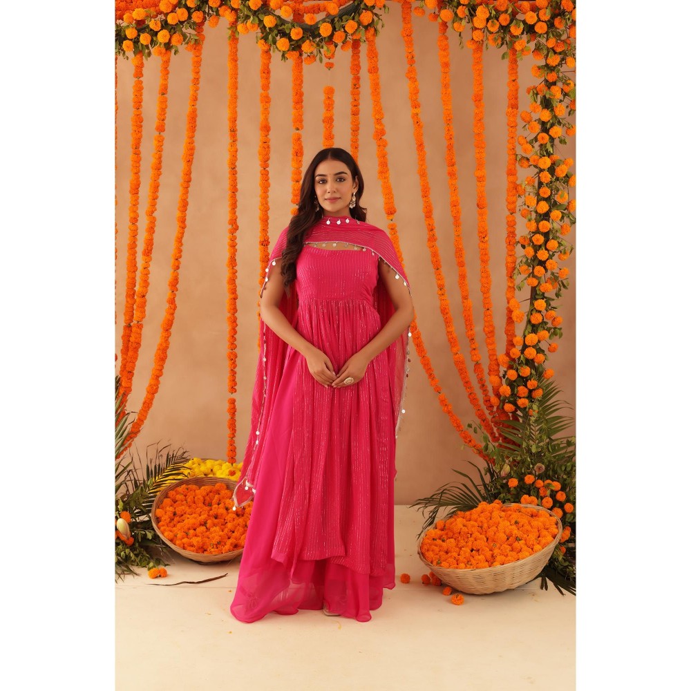 DEASHA INDIA Nishka Pink Lurex Kurta with Palazzo & Dupatta