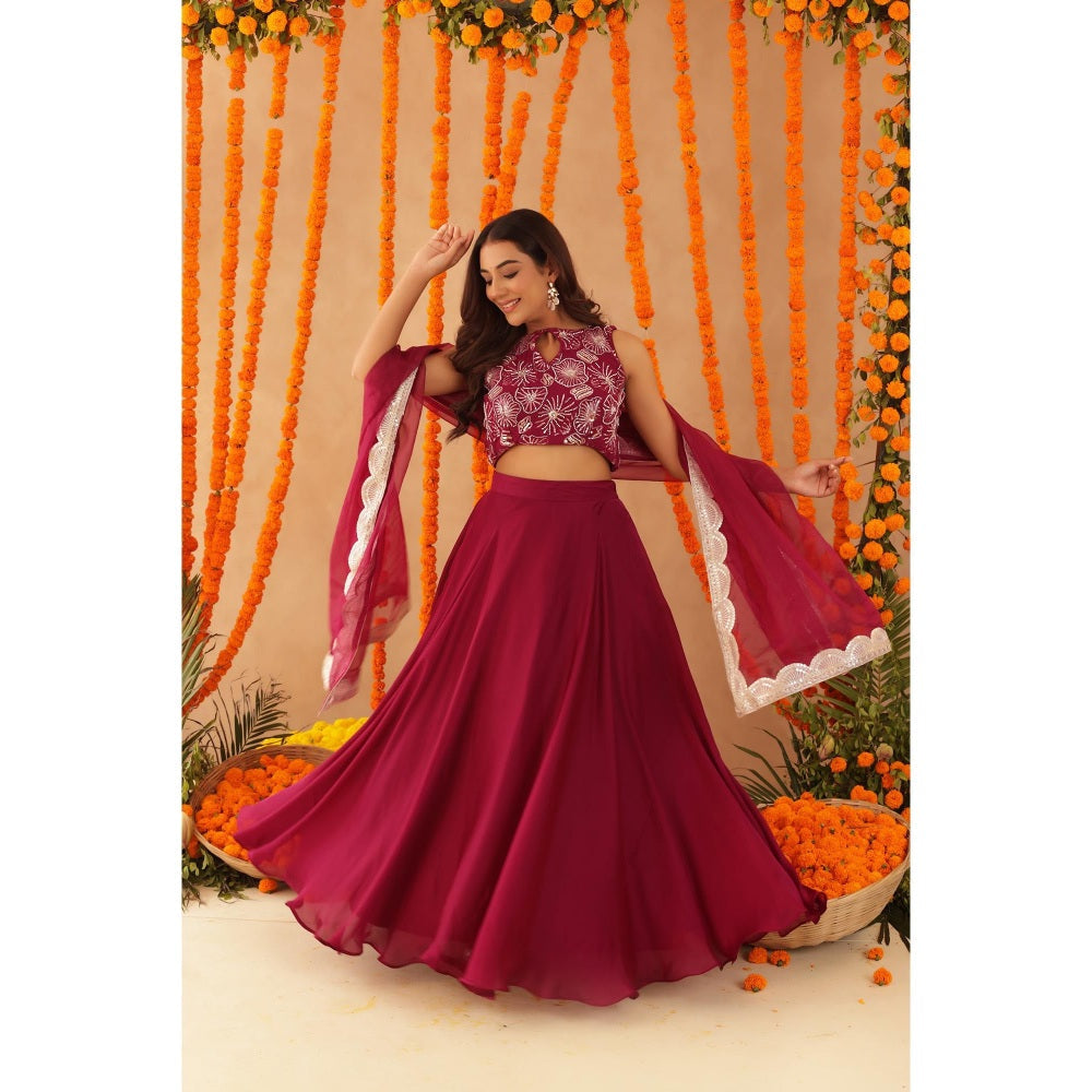 DEASHA INDIA Saisha Cherry Pink Detailed Lehenga with Blouse and Dupatta