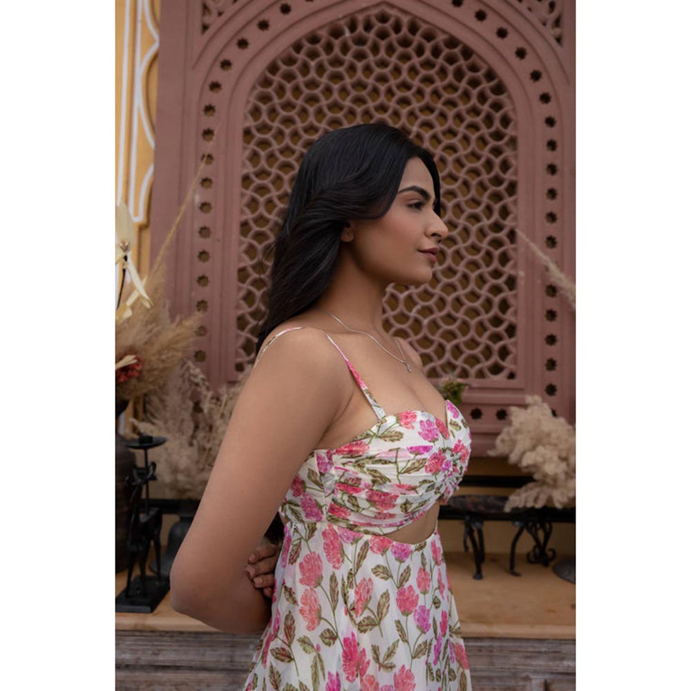 DEASHA INDIA Mehar Jasmine Off- White Floral Printed Maxi Dress