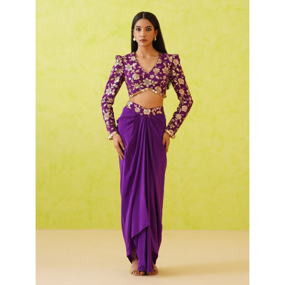Deepika Chadha Purple Embellished Blouse with Skirt (Set of 2)