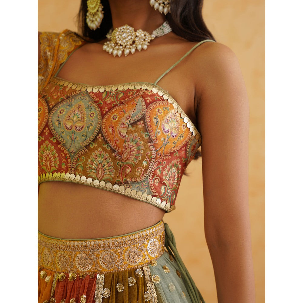 Deepika Chadha Multi Coloured Lehenga with Blouse and Dupatta (Set of 3)