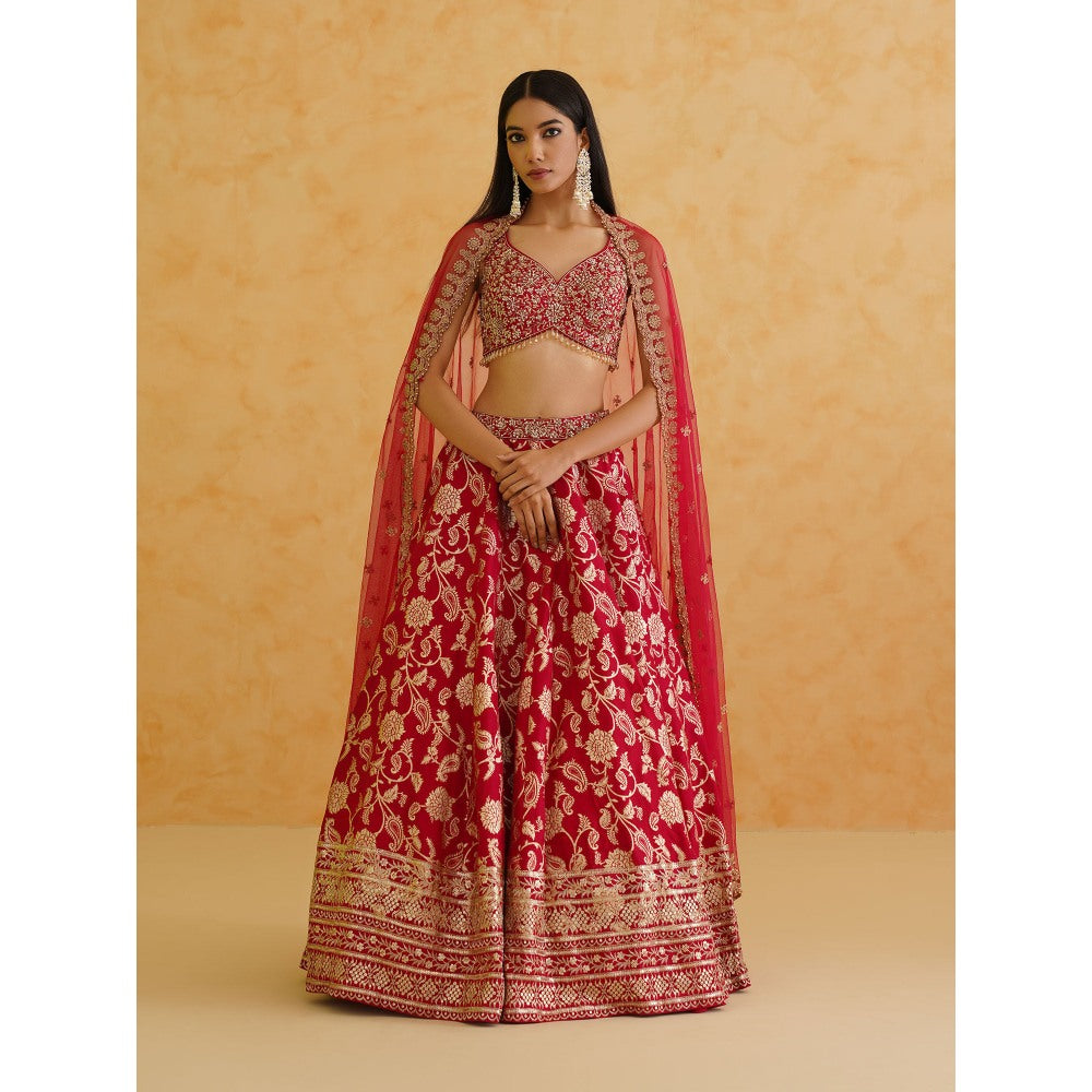Deepika Chadha Pink Brocade Lehenga with Blouse and Dupatta (Set of 3)