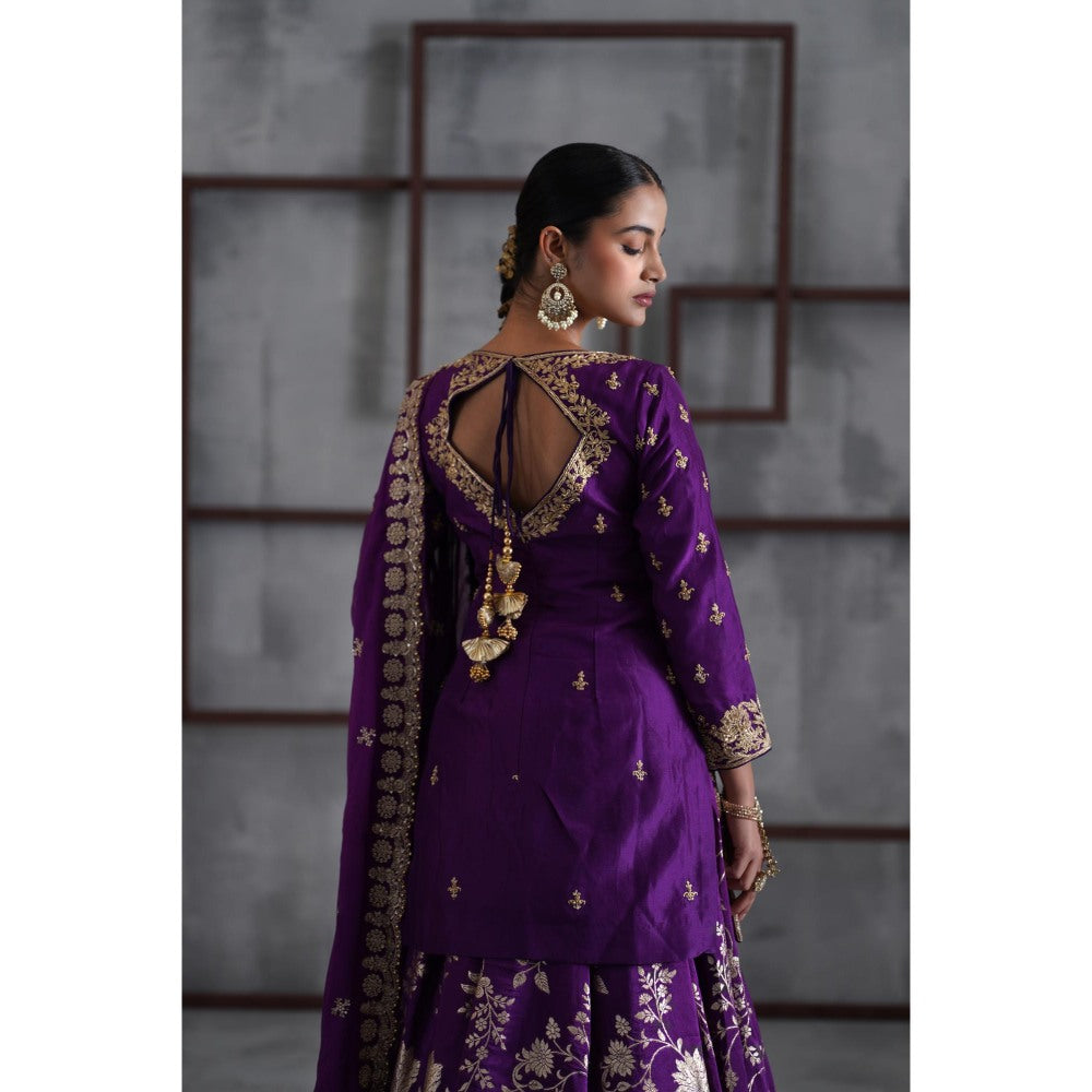 Deepika Chadha Purple Embroidered Kurti with Lehenga and Dupatta (Set of 3)