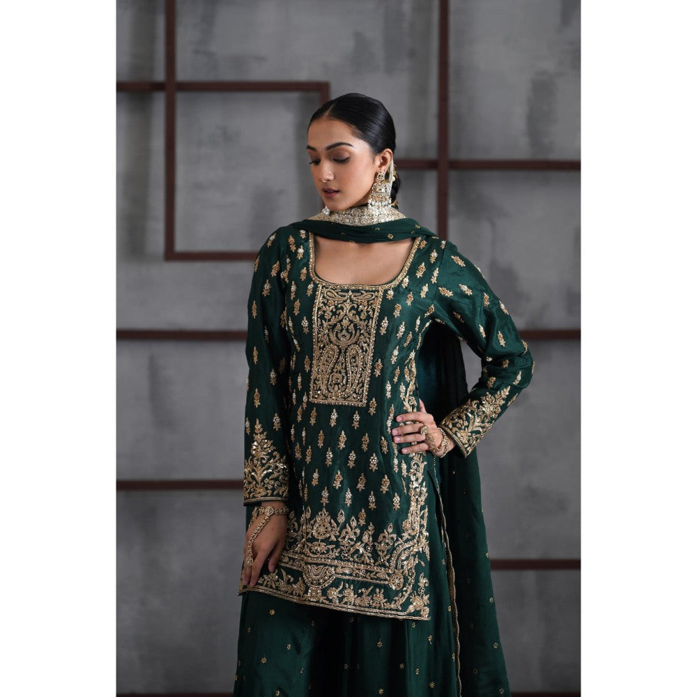 Deepika Chadha Green Embroidered Kurti with Palazzo and Dupatta (Set of 3)