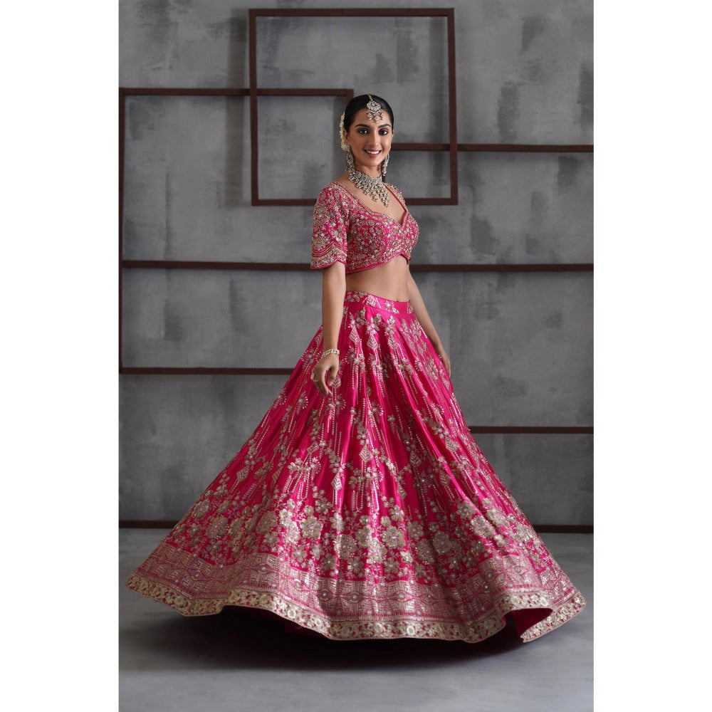 Deepika Chadha Pink Embroidered Blouse with Lehenga and Dupatta (Set of 3)