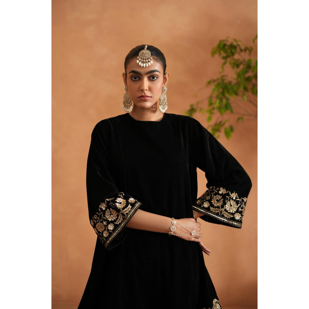 Deepika Chadha Black Velvet Embroidered Co-Ord (Set of 2)