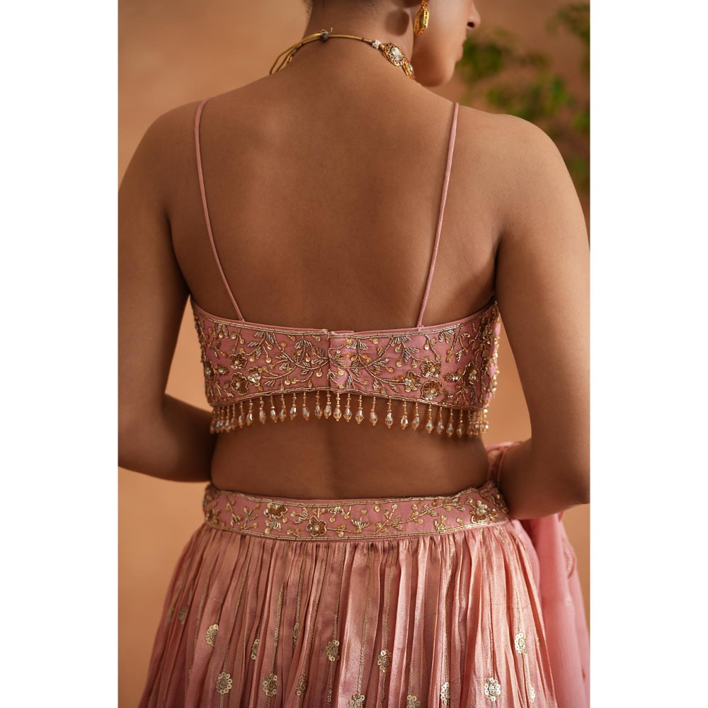 Deepika Chadha Pink Embellished Blouse with Lehenga and Dupatta (Set of 3)