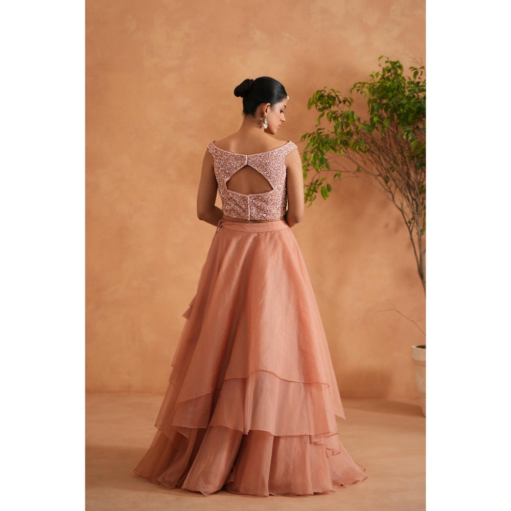 Deepika Chadha Peach Embroidered Blouse with Lehenga and Dupatta (Set of 3)
