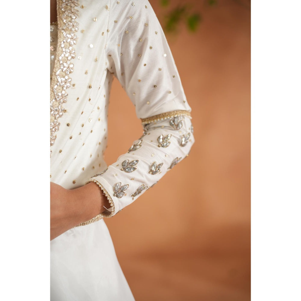 Deepika Chadha Ivory Embroidered Bustier with Lehenga and Short Jacket (Set of 3)