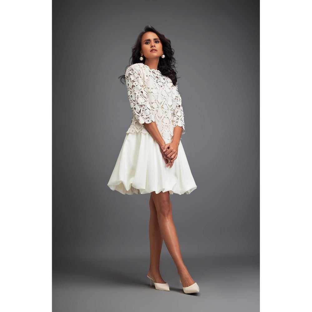 Deepika Arora White Self Design Velvet Mini Dress