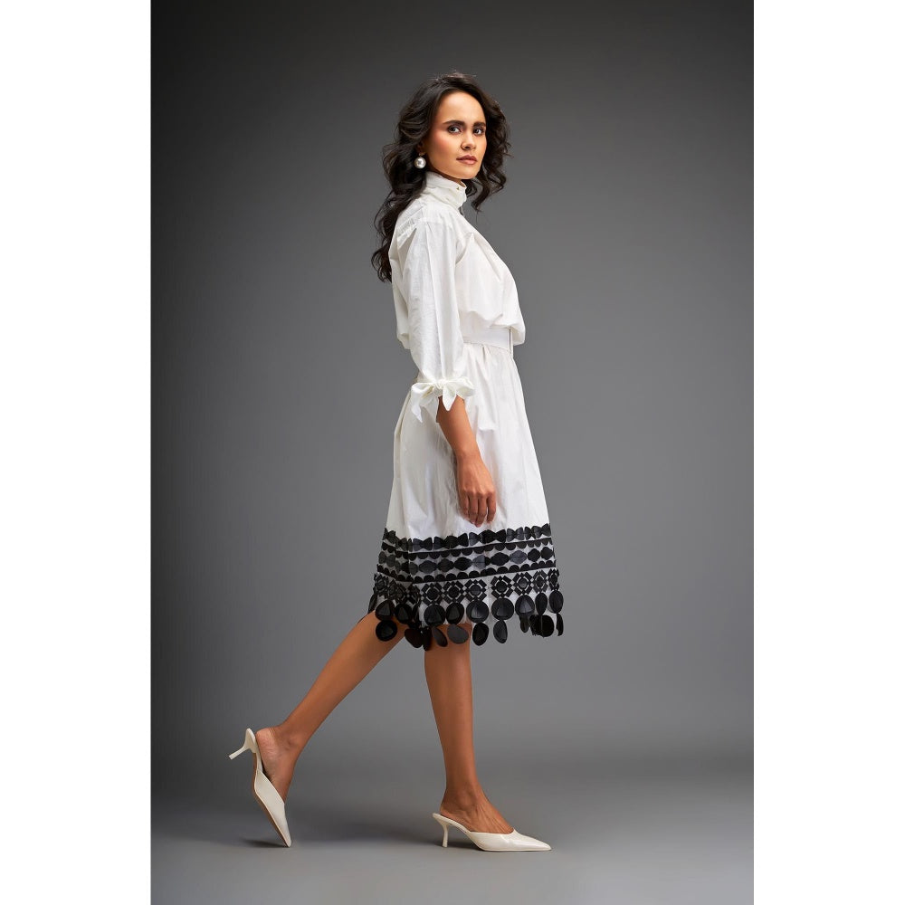 Deepika Arora White Knee Length Dress with Belt (Set of 2)