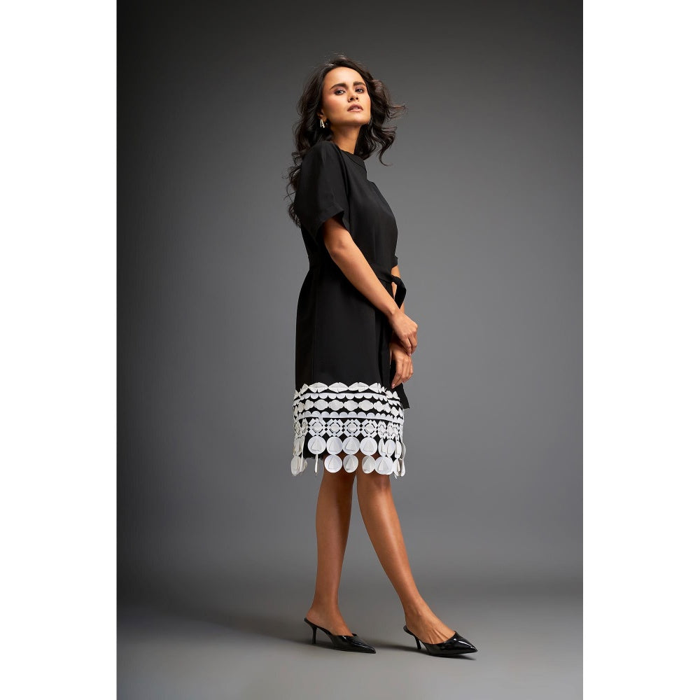 Deepika Arora Black Knee Length Dress with Belt (Set of 2)